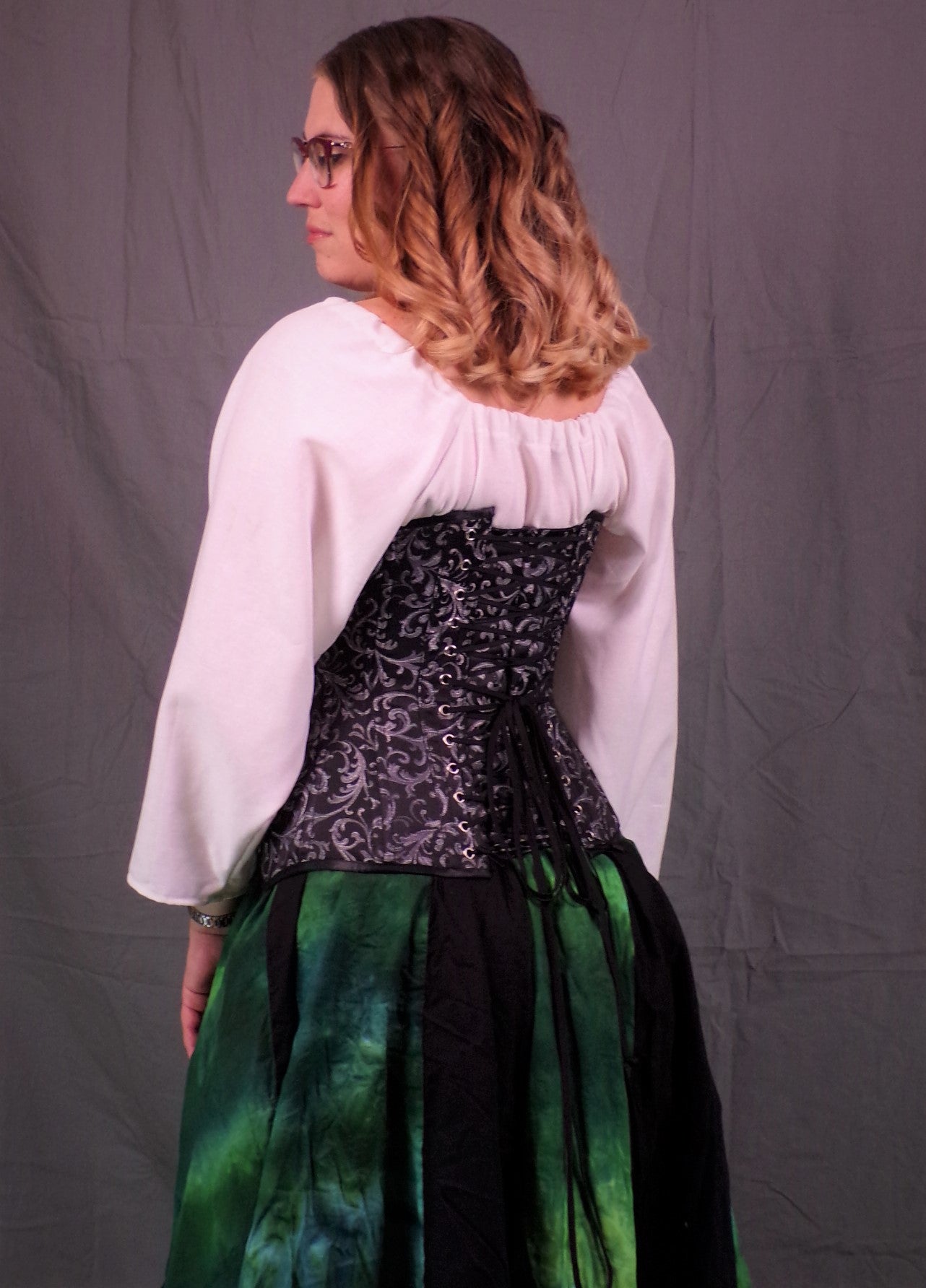 Underbust Corset- Silver Brocade