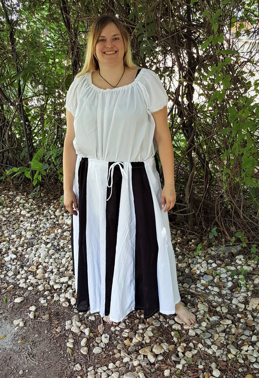 Long Skirt Linen-Black/White